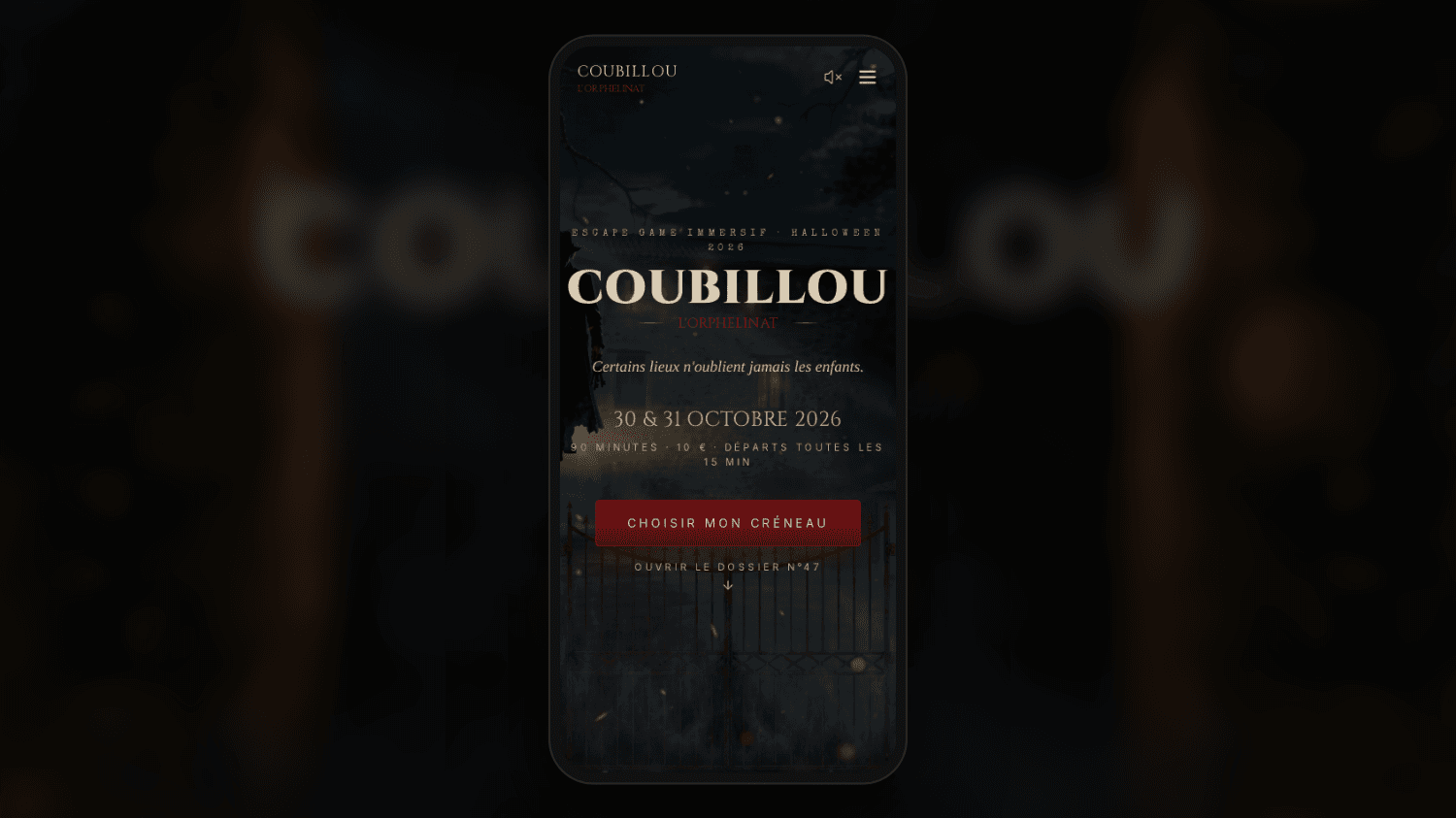 Version mobile de la page d'accueil de coubillou.cehc.fr, avec le Gardien et le bouton Choisir mon créneau